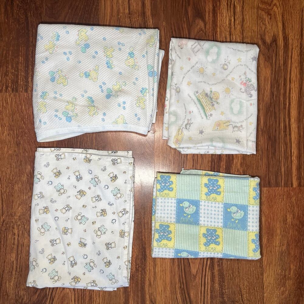 Vintage 90s Baby Receiving Blanket Bundle Nursey Rhymes Ducks Bears